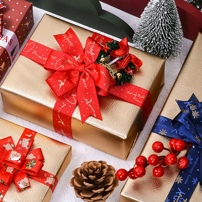Customized Christmas Packaging Knot Decoration Gift Box Packaging Ribbon Christmas Ribbon Customization