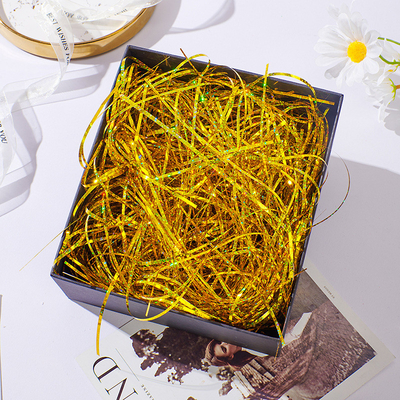 Laser bright colored silk gift box with hand gift, candy box with padding and dazzling colored silk raffiti grass