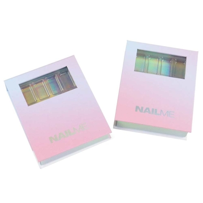 Magnetic clamshell gift box Cosmetic Nail Art box Custom printed holographic effect box with transparent window box