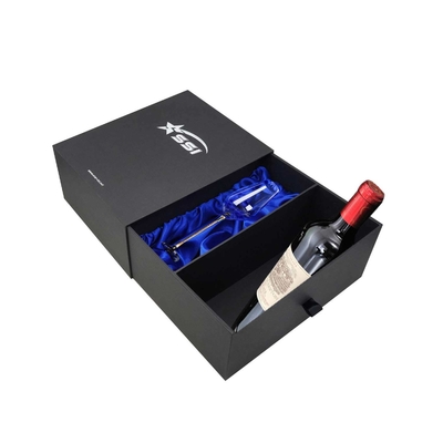 Wine box custom high-end wine gift packaging box Empty box wine bottle single with wine glass drawer box silk lining